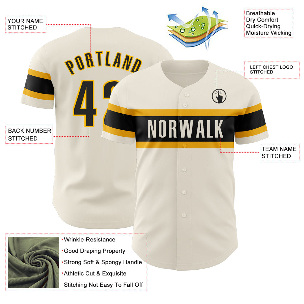 Custom Cream Black-Gold Authentic Baseball Jersey - Sky-Custom