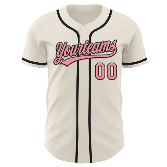 Custom Cream Medium Pink-Black Authentic Baseball Jersey - Sky-Custom