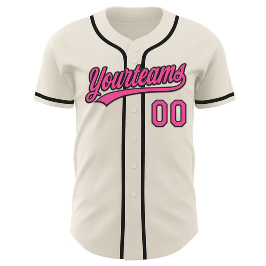 Custom Cream Pink-Black Authentic Baseball Jersey - Sky-Custom
