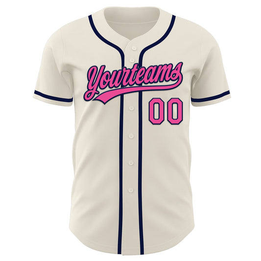 Custom Cream Pink-Navy Authentic Baseball Jersey - Sky-Custom