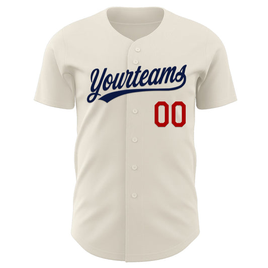 Custom Cream Navy-Red Authentic Baseball Jersey - Sky-Custom