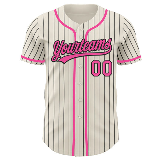 Custom Cream Black Pinstripe Pink Authentic Baseball Jersey - Sky-Custom