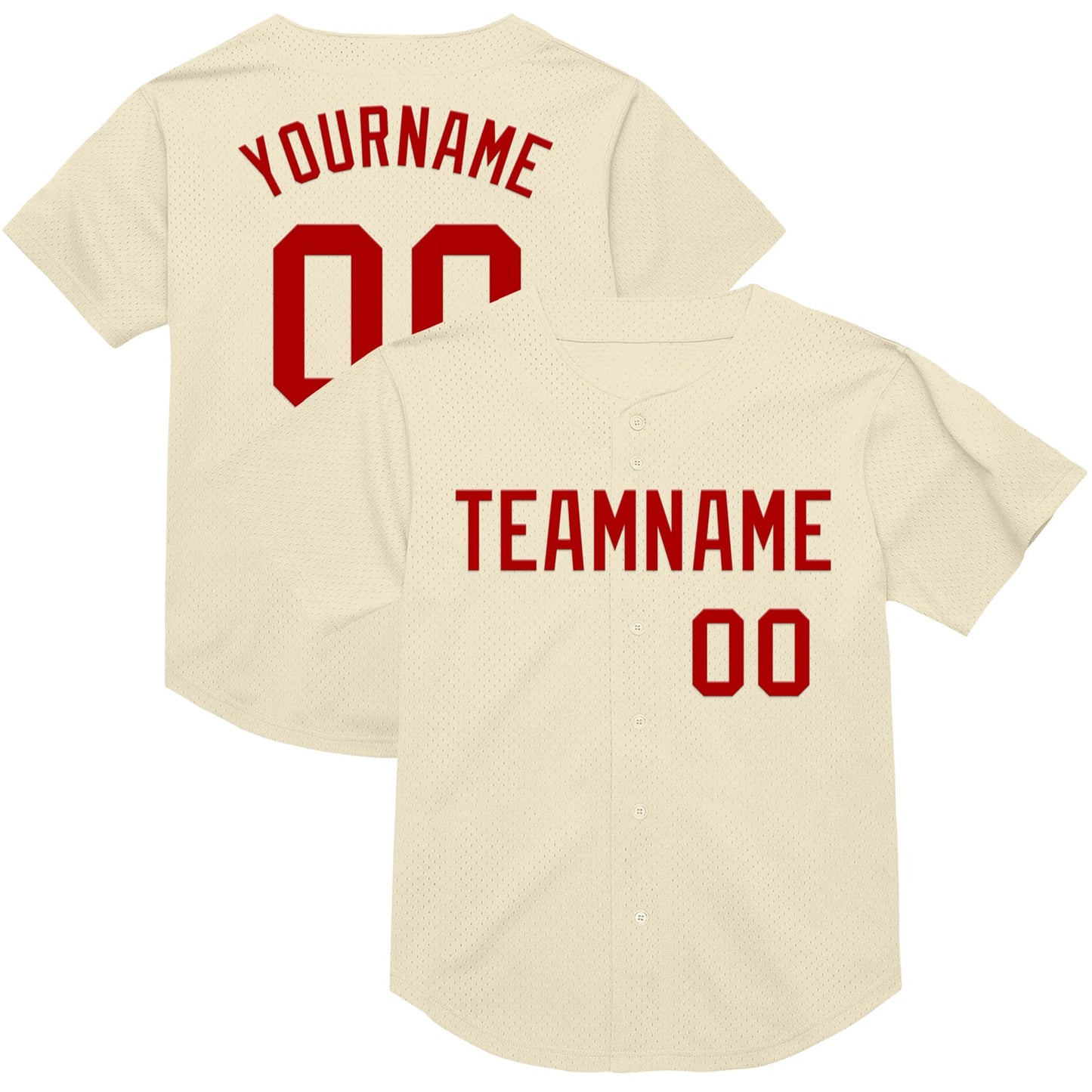 Custom Cream Red Mesh Authentic Throwback Baseball Jersey - Sky-Custom
