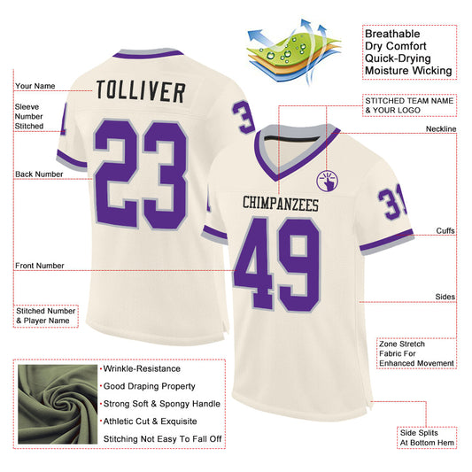 Custom Cream Purple-Gray Mesh Authentic Throwback Football Jersey - Sky-Custom