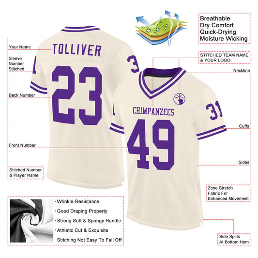 Custom Cream Purple-White Mesh Authentic Throwback Football Jersey - Sky-Custom