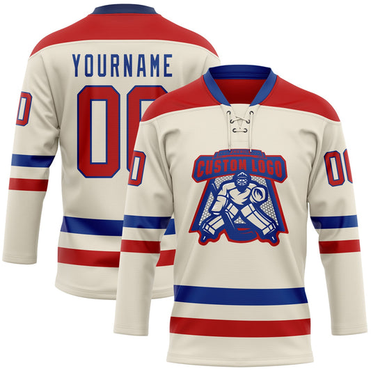Custom Cream Red-Royal Hockey Lace Neck Jersey - Sky-Custom
