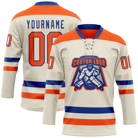 Custom Cream Orange-Royal Hockey Lace Neck Jersey - Sky-Custom