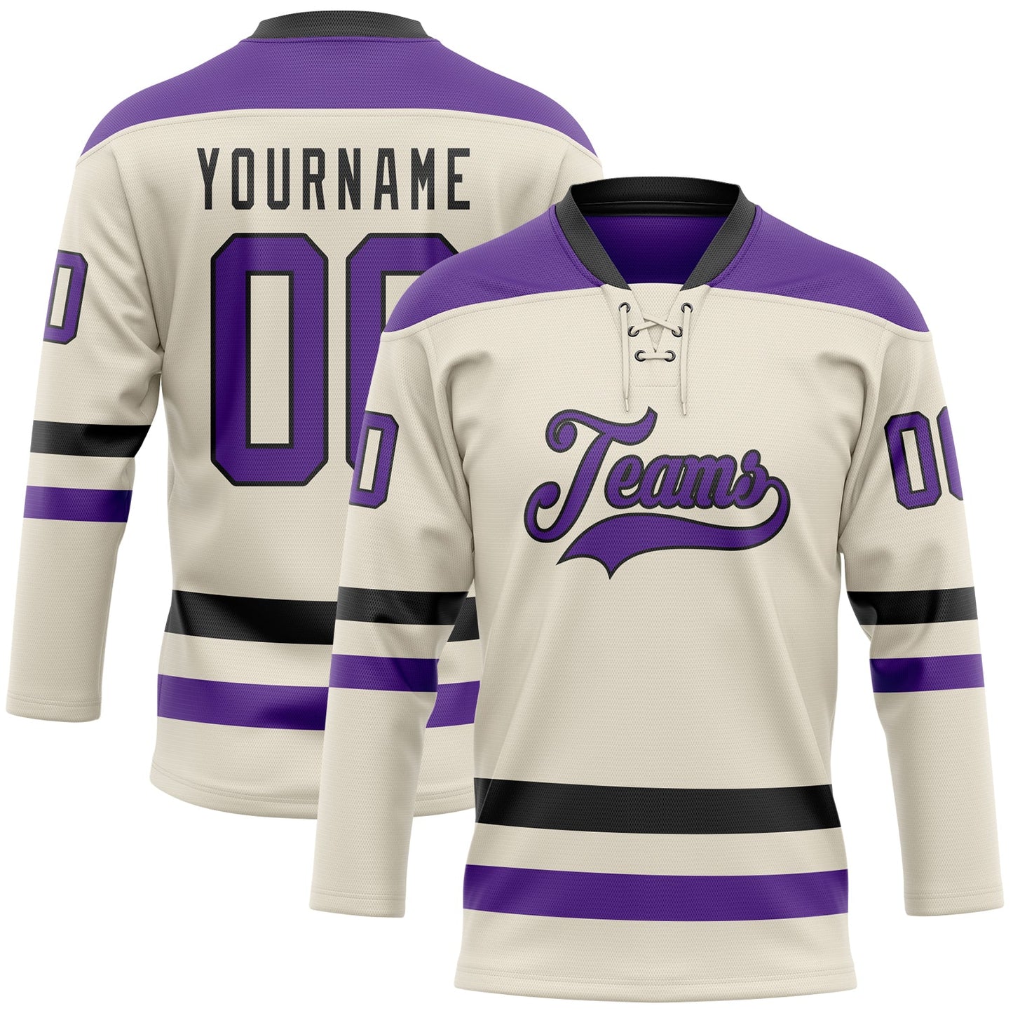 Custom Cream Purple-Black Hockey Lace Neck Jersey - Sky-Custom