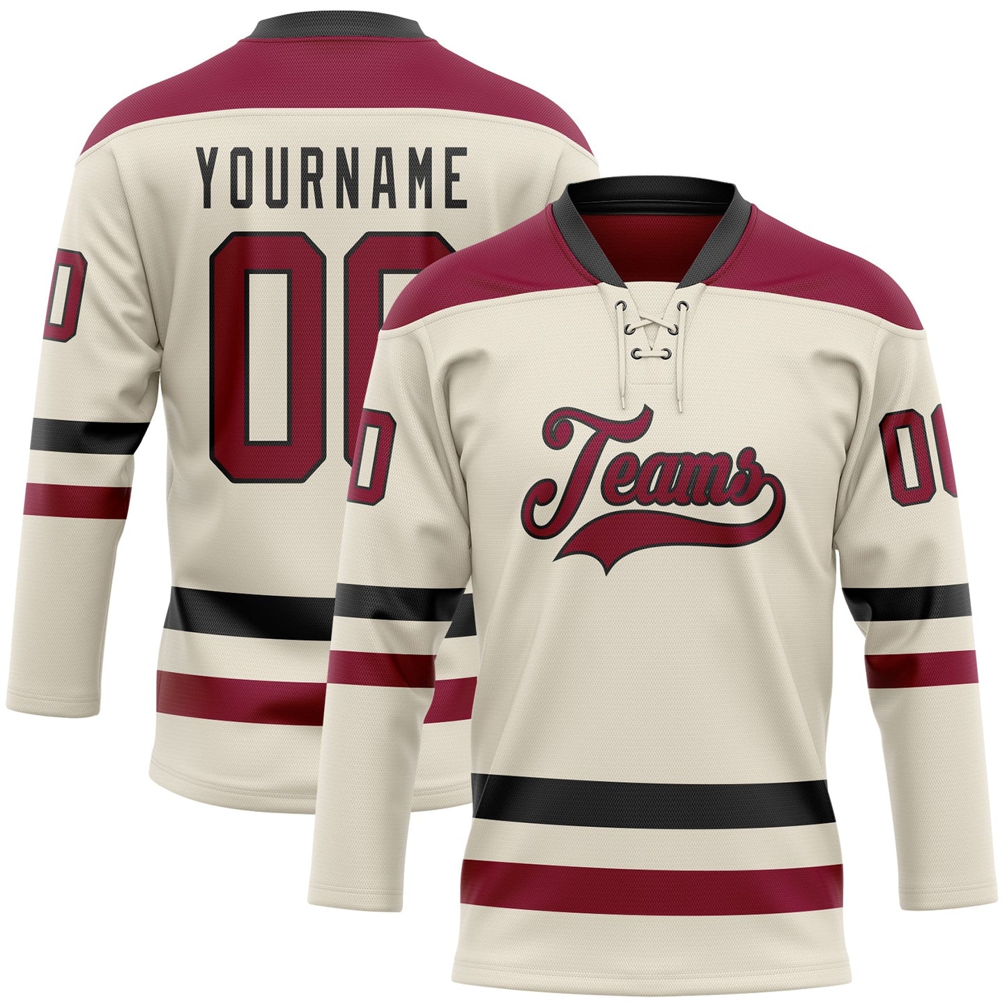 Custom Cream Maroon-Black Hockey Lace Neck Jersey - Sky-Custom