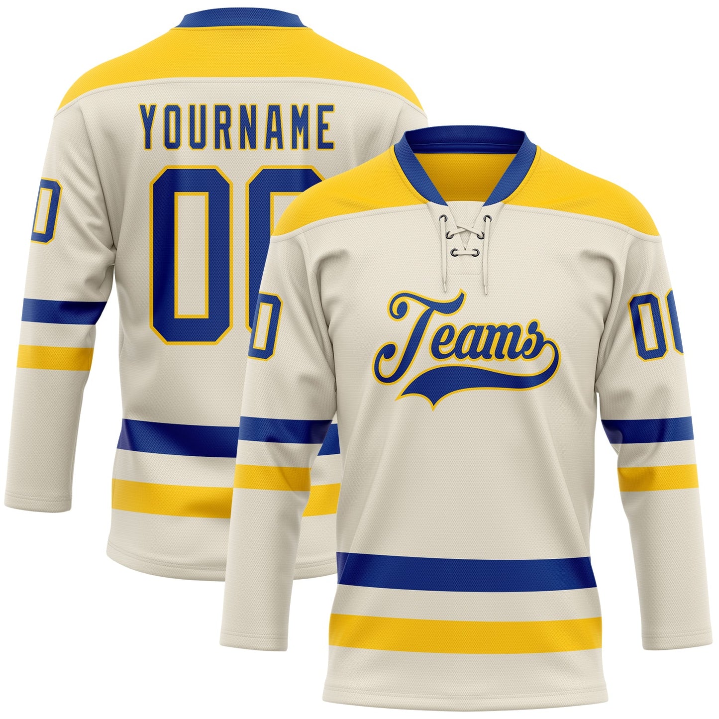 Custom Cream Royal-Yellow Hockey Lace Neck Jersey - Sky-Custom