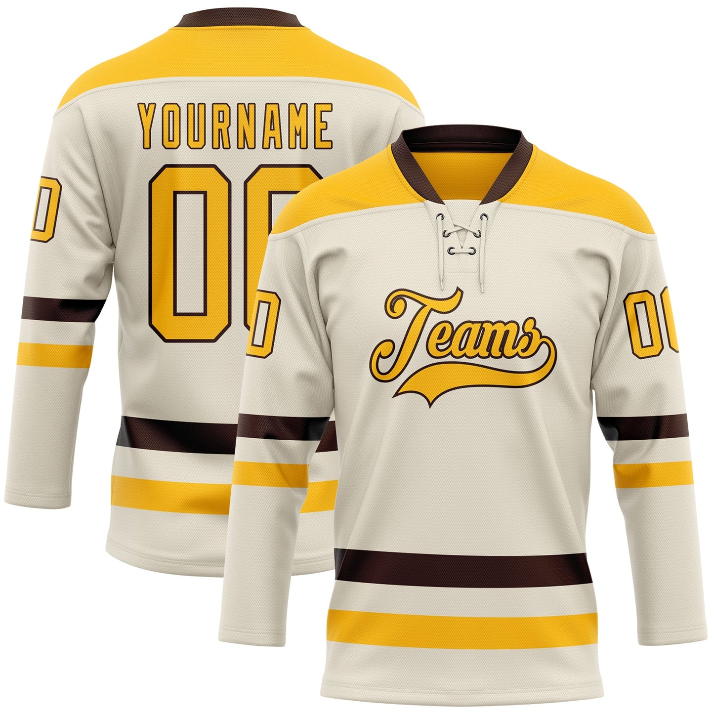 Custom Cream Gold-Brown Hockey Lace Neck Jersey - Sky-Custom