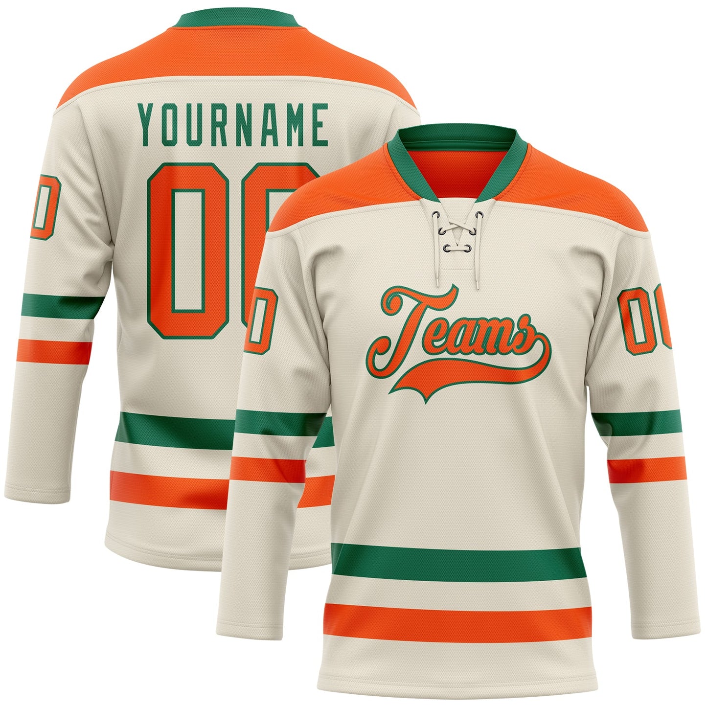 Custom Cream Orange-Kelly Green Hockey Lace Neck Jersey - Sky-Custom