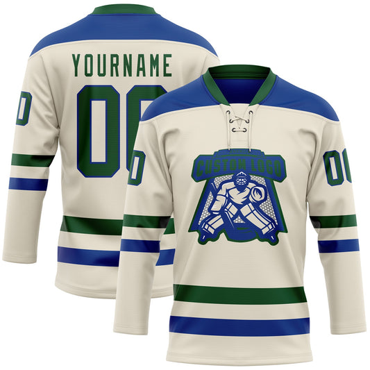 Custom Cream Green-Royal Hockey Lace Neck Jersey - Sky-Custom