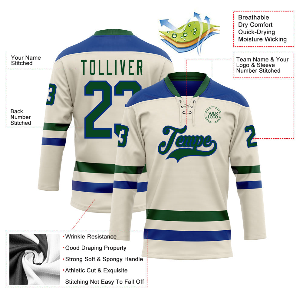 Custom Cream Green-Royal Hockey Lace Neck Jersey - Sky-Custom