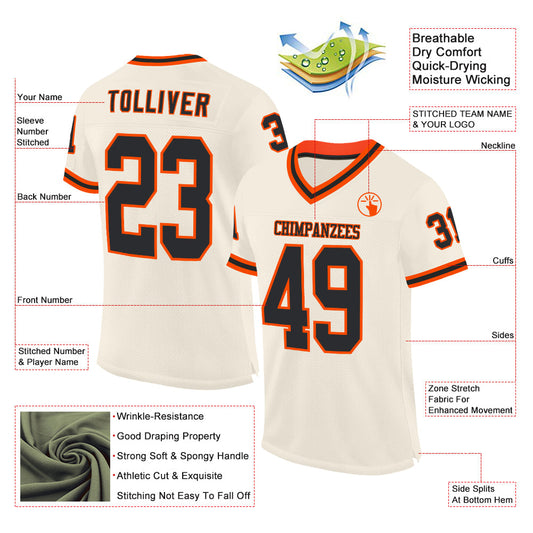 Custom Cream Black-Orange Mesh Authentic Throwback Football Jersey - Sky-Custom
