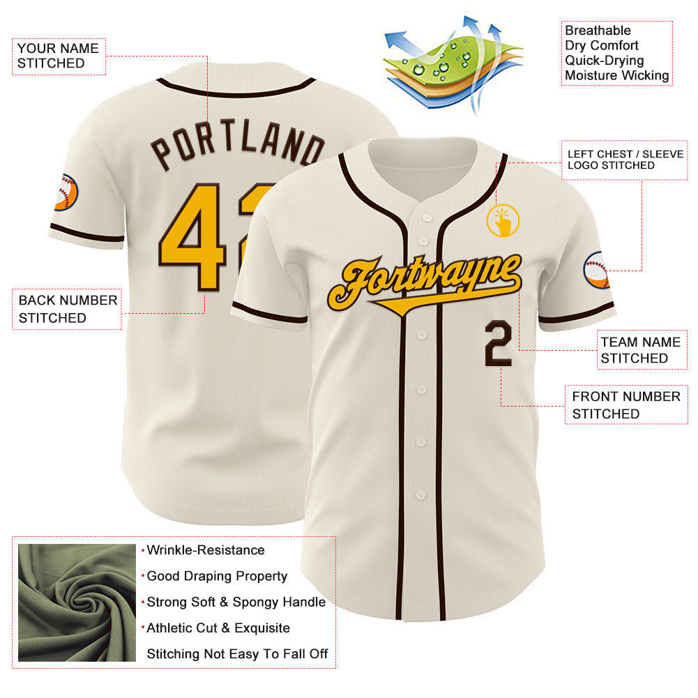 Custom Cream Gold-Brown Authentic Baseball Jersey - Sky-Custom