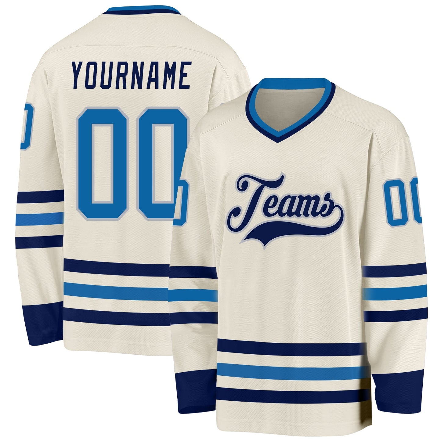 Custom Cream Blue-Navy Hockey Jersey - Sky-Custom