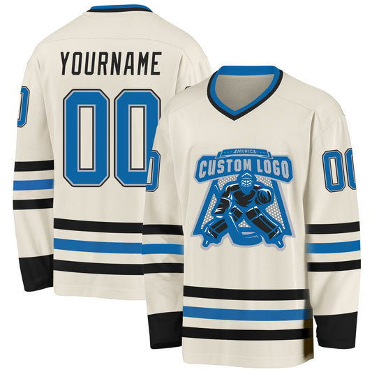 Custom Cream Blue Gray-Black Hockey Jersey - Sky-Custom