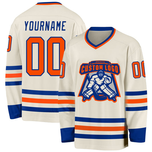Custom Cream Orange-Royal Hockey Jersey - Sky-Custom
