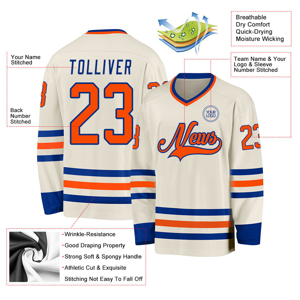 Custom Cream Orange-Royal Hockey Jersey - Sky-Custom