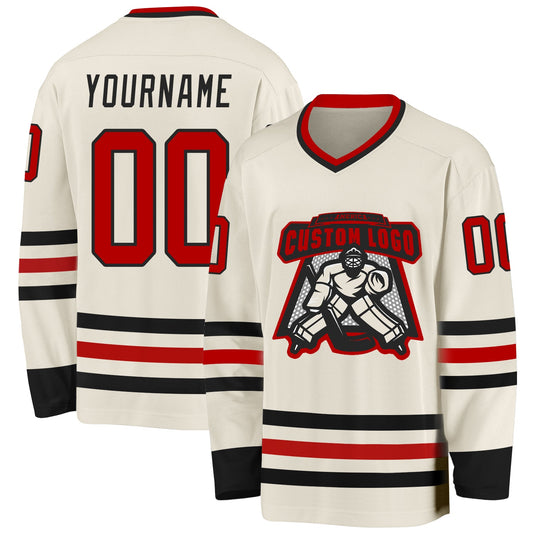 Custom Cream Red-Black Hockey Jersey - Sky-Custom