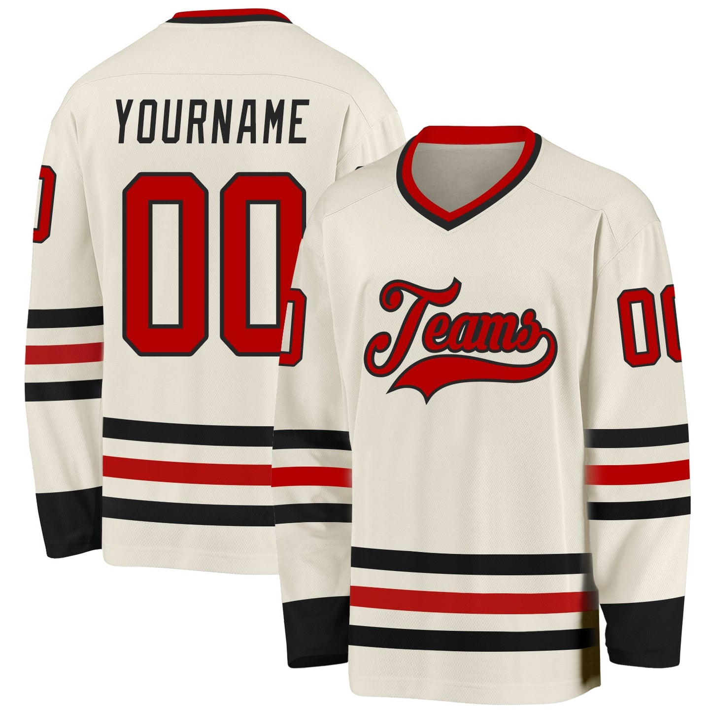 Custom Cream Red-Black Hockey Jersey - Sky-Custom