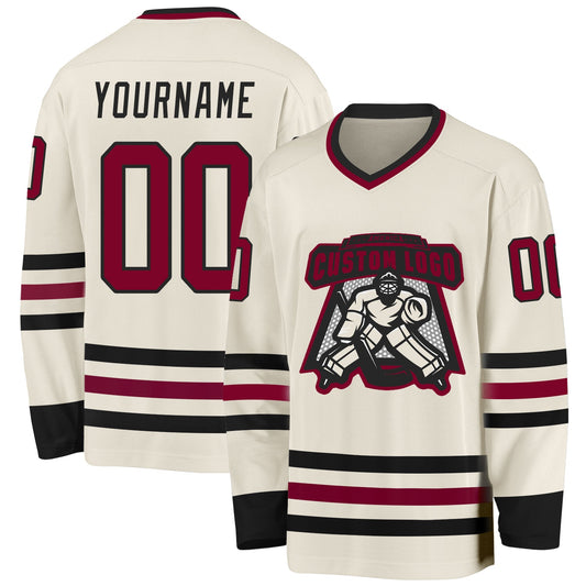 Custom Cream Maroon-Black Hockey Jersey - Sky-Custom