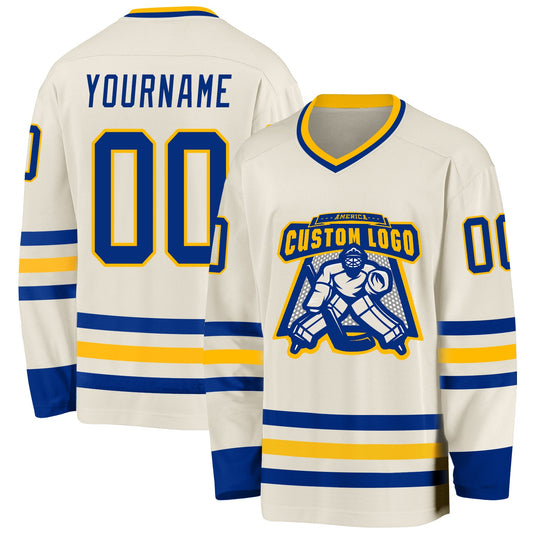 Custom Cream Royal-Gold Hockey Jersey - Sky-Custom