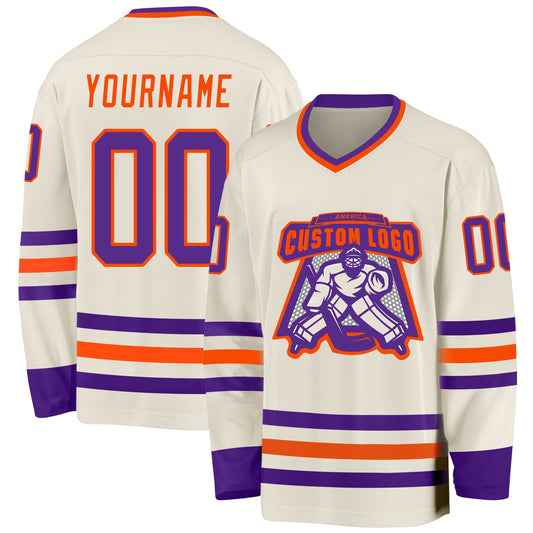Custom Cream Purple-Orange Hockey Jersey - Sky-Custom