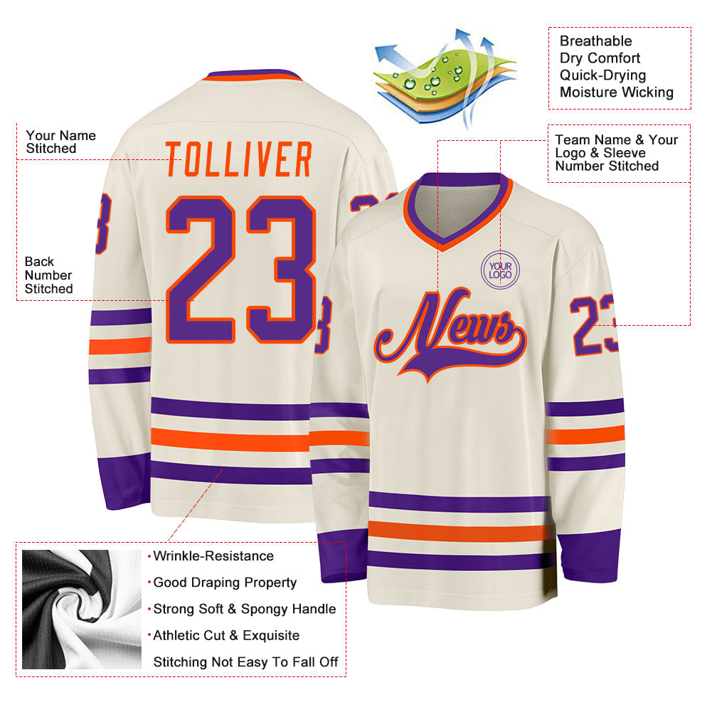 Custom Cream Purple-Orange Hockey Jersey - Sky-Custom