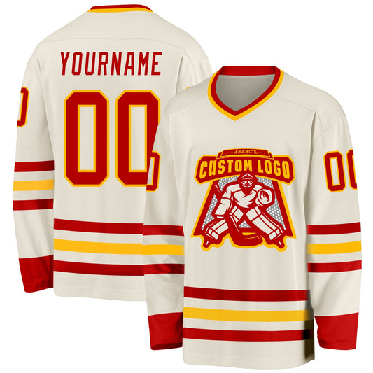 Custom Cream Red-Gold Hockey Jersey - Sky-Custom