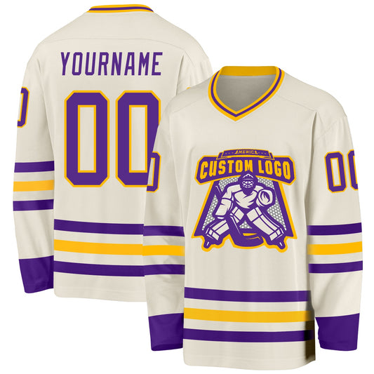 Custom Cream Purple-Gold Hockey Jersey - Sky-Custom