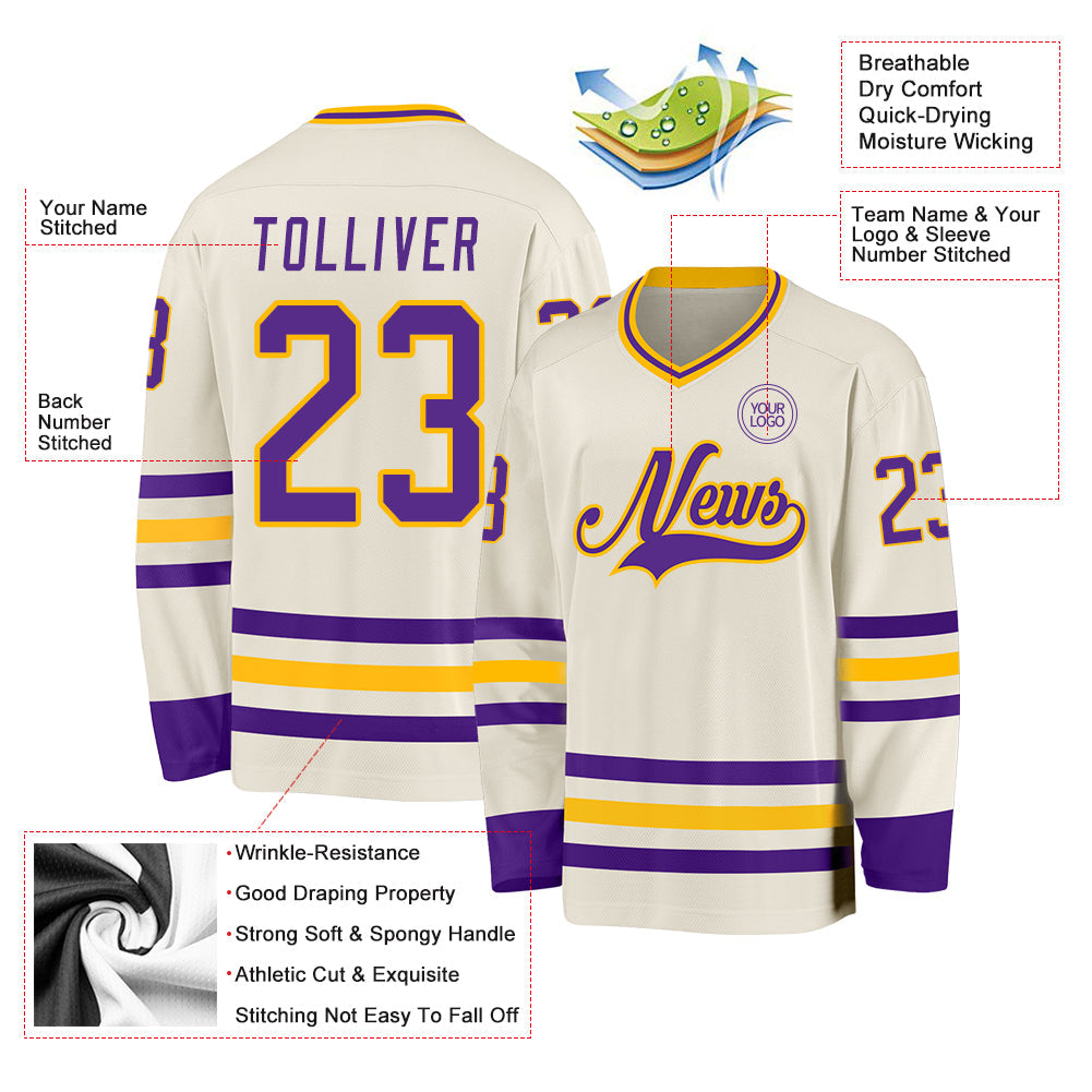 Custom Cream Purple-Gold Hockey Jersey - Sky-Custom