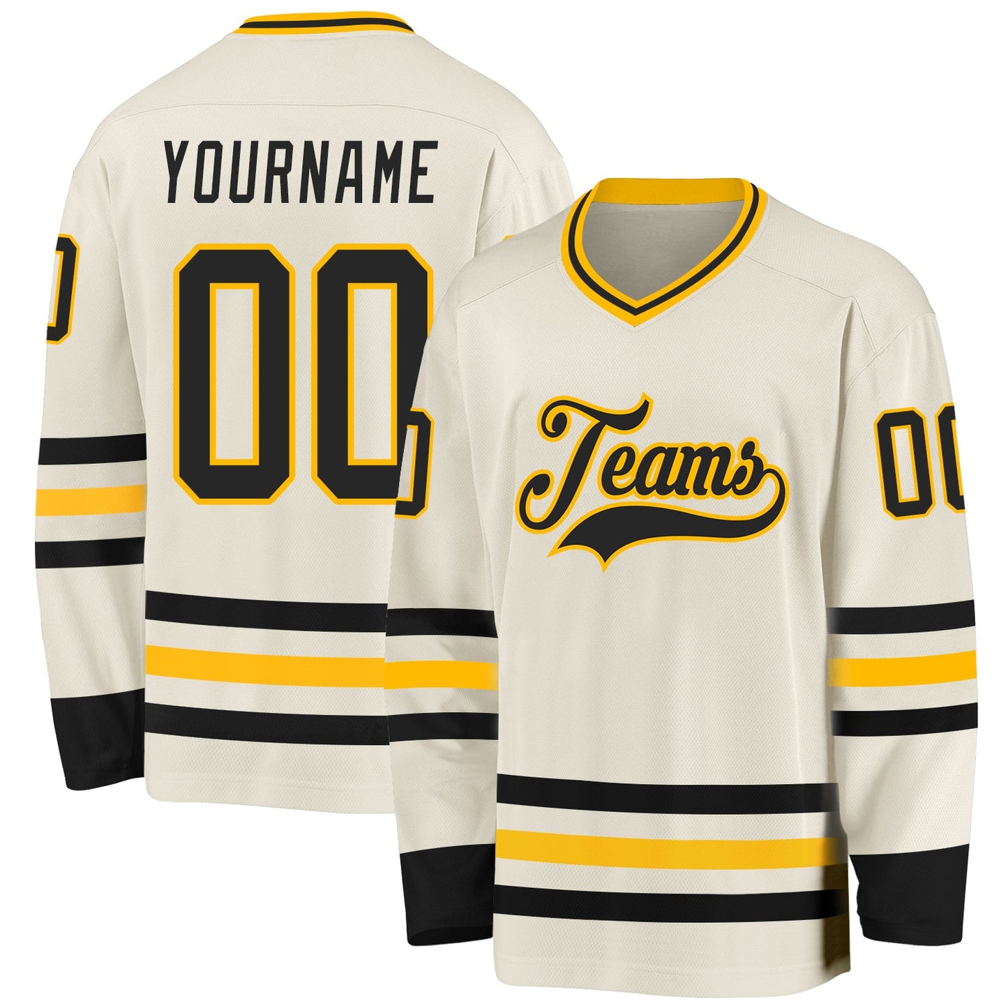 Custom Cream Black-Gold Hockey Jersey - Sky-Custom