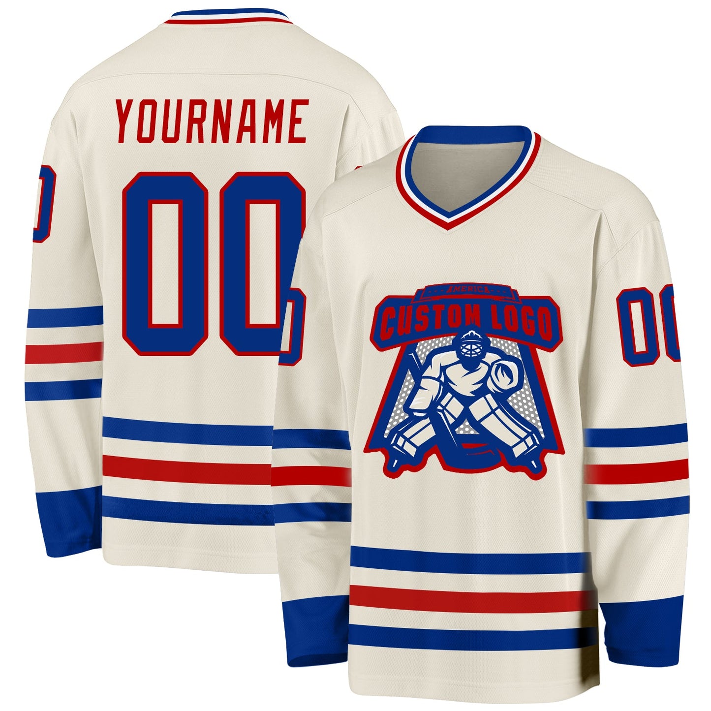 Custom Cream Royal Red-White Hockey Jersey - Sky-Custom