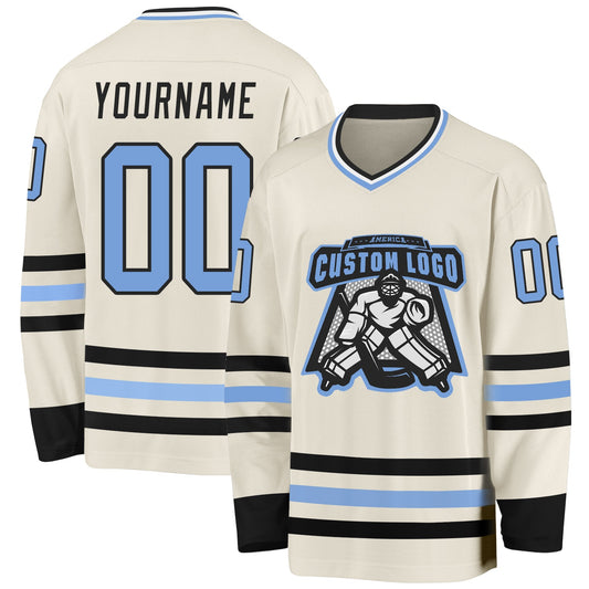 Custom Cream Light Blue Black-White Hockey Jersey - Sky-Custom