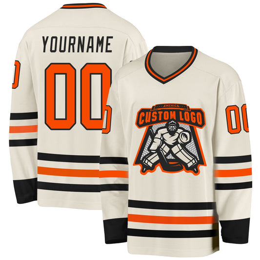 Custom Cream Orange-Black Hockey Jersey - Sky-Custom