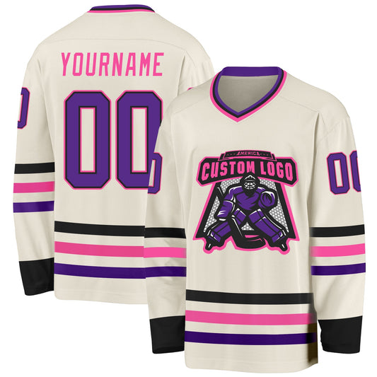 Custom Cream Purple Black-Pink Hockey Jersey - Sky-Custom