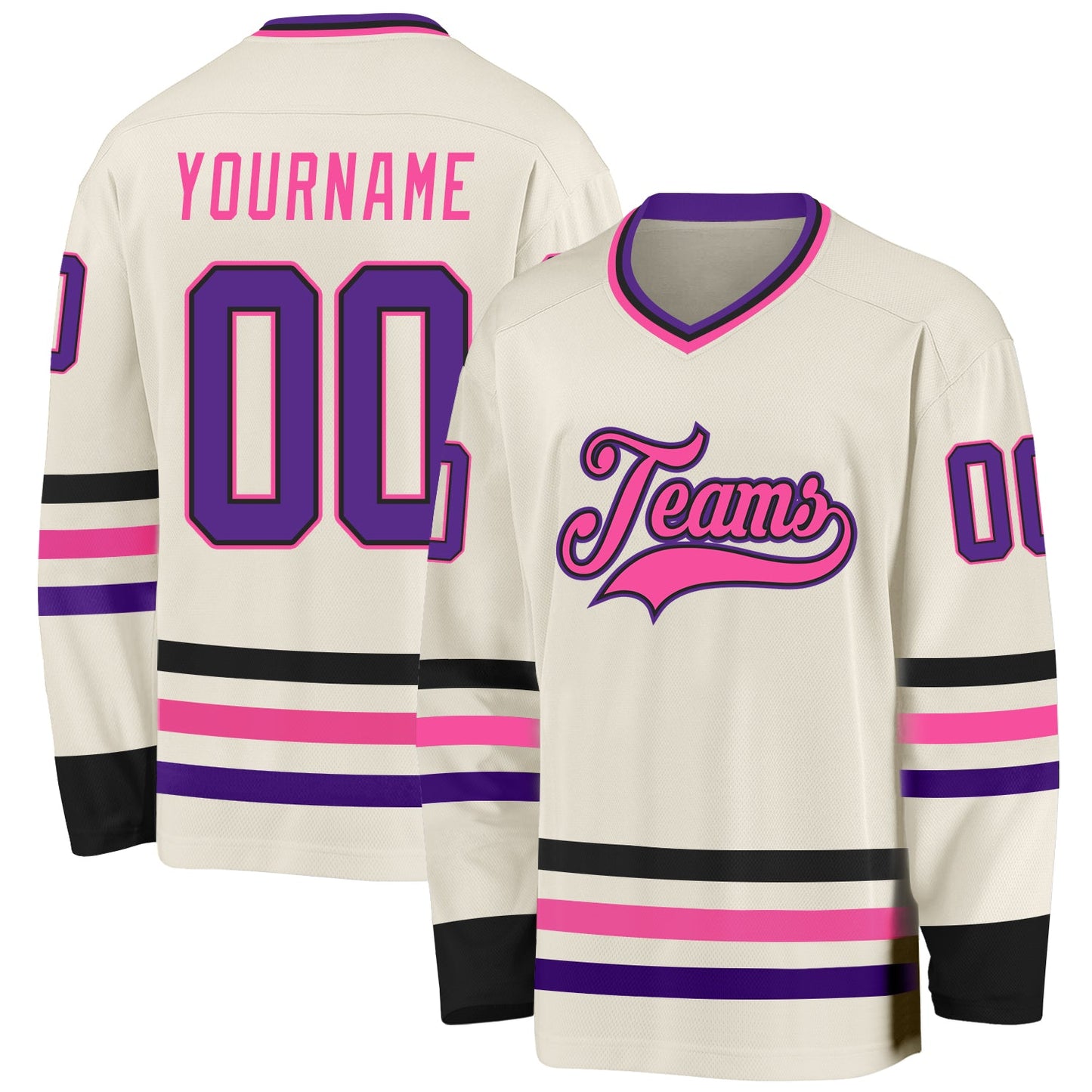 Custom Cream Purple Black-Pink Hockey Jersey - Sky-Custom