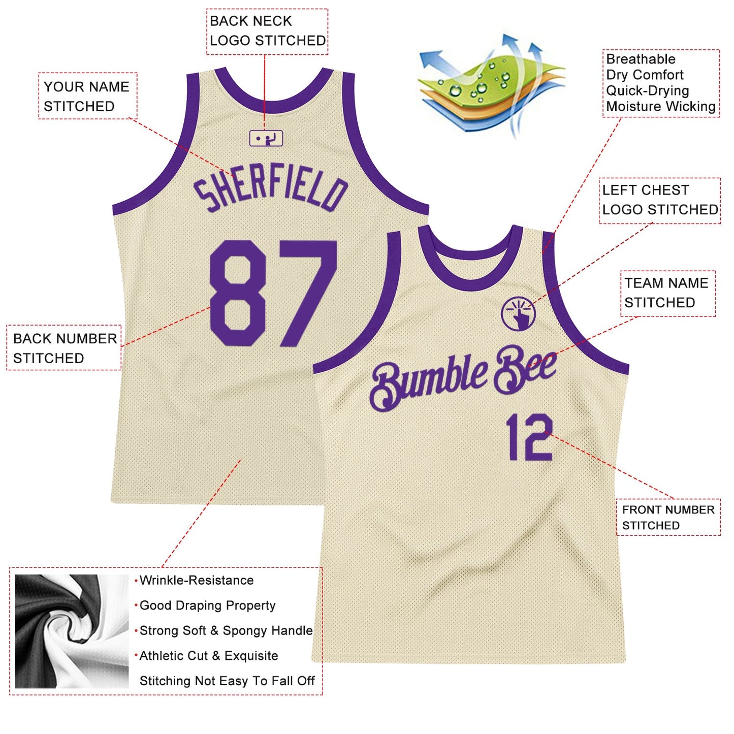 Custom Cream Purple Authentic Throwback Basketball Jersey - Sky-Custom