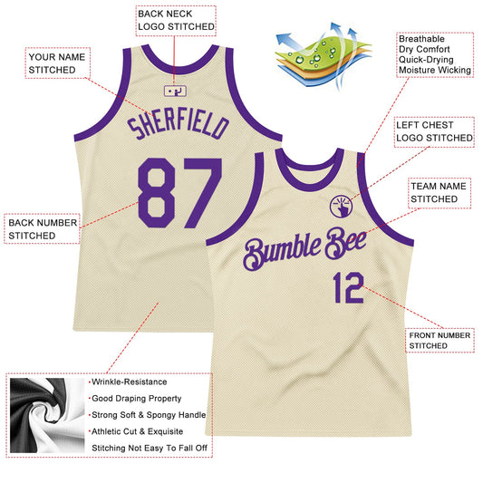 Custom Cream Purple Authentic Throwback Basketball Jersey - Sky-Custom