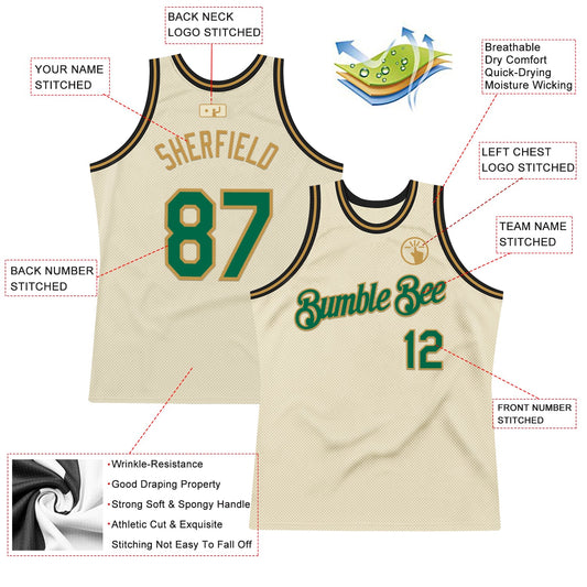 Custom Cream Kelly Green Old Gold-Black Authentic Throwback Basketball Jersey - Sky-Custom