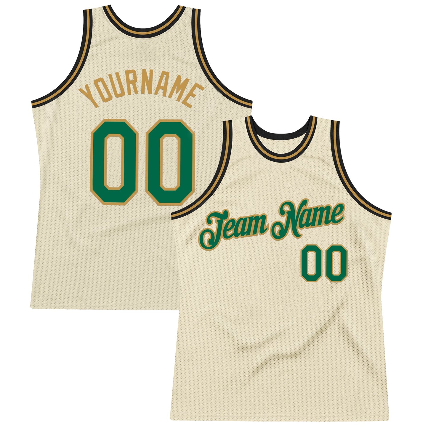 Custom Cream Kelly Green Old Gold-Black Authentic Throwback Basketball Jersey - Sky-Custom