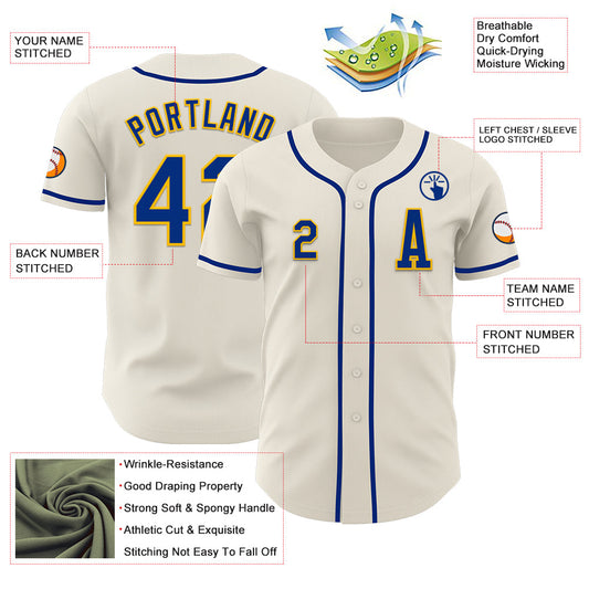Custom Cream Royal-Gold Authentic Baseball Jersey - Sky-Custom