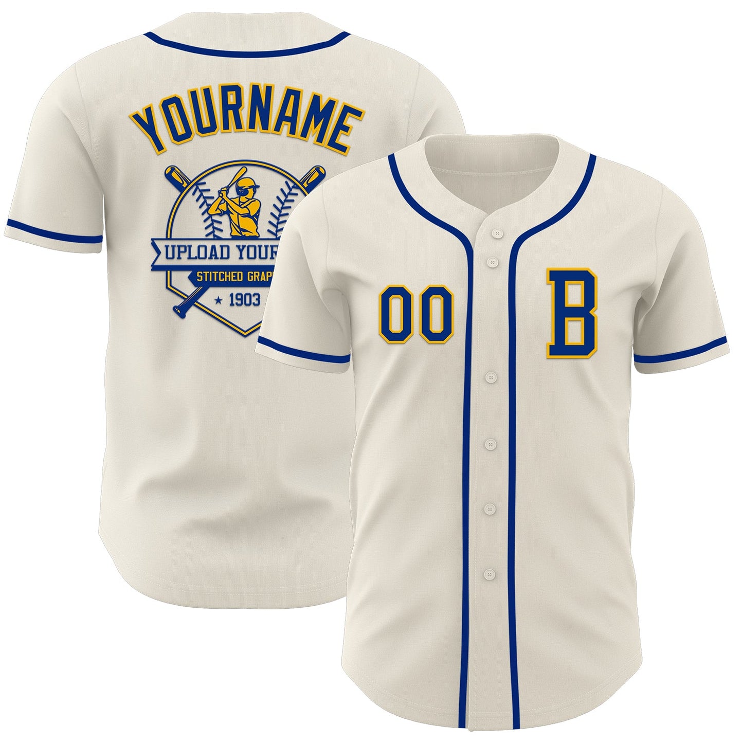 Custom Cream Royal-Gold Authentic Baseball Jersey - Sky-Custom