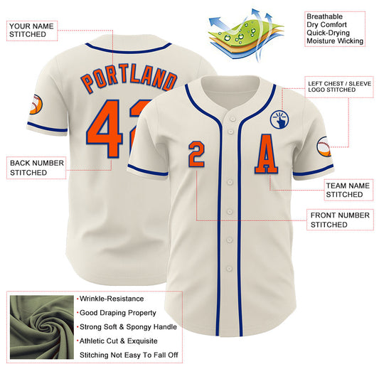 Custom Cream Orange-Royal Authentic Baseball Jersey - Sky-Custom