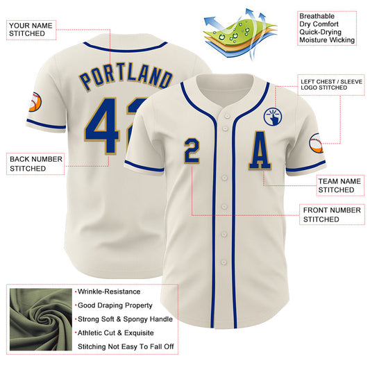 Custom Cream Royal-Old Gold Authentic Baseball Jersey - Sky-Custom