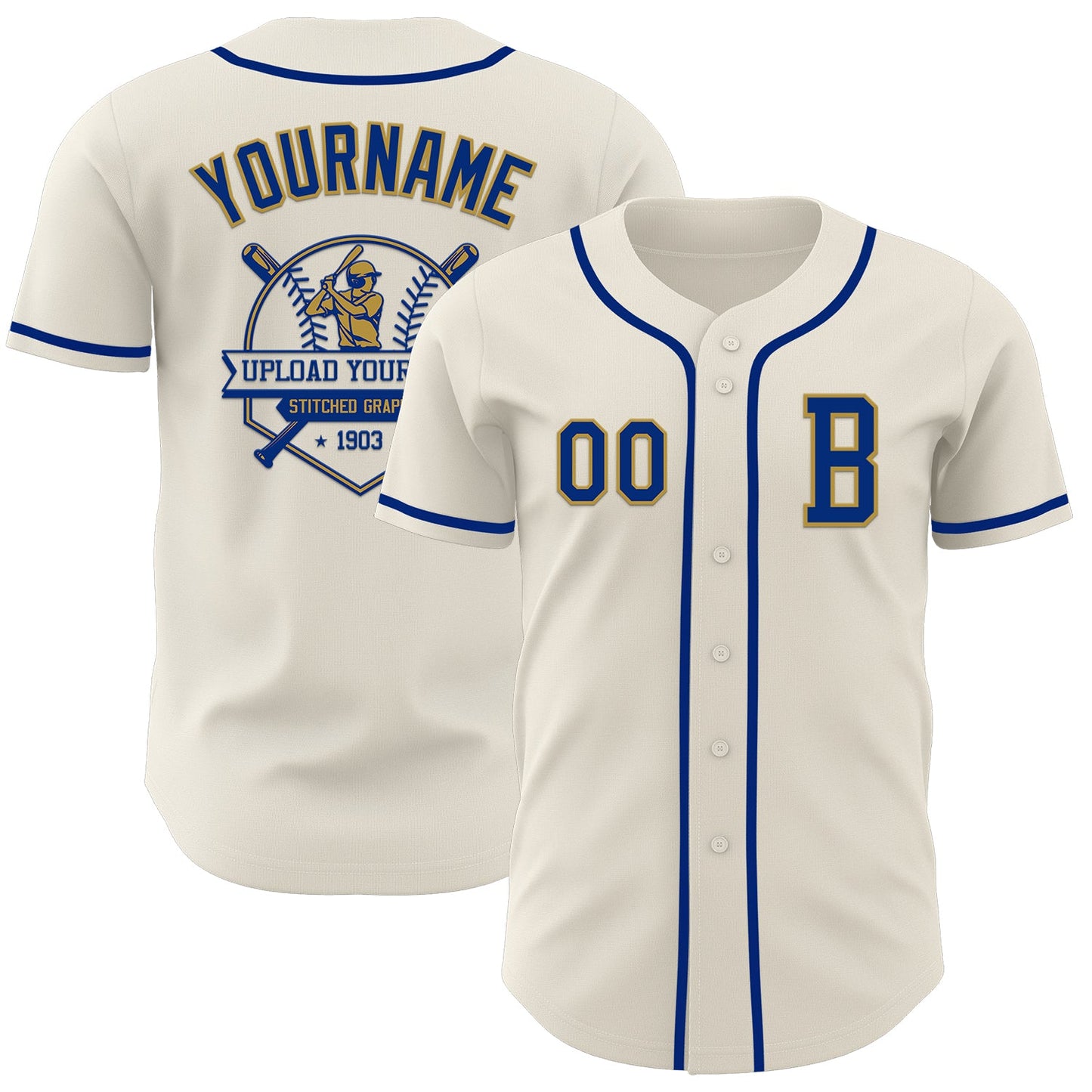 Custom Cream Royal-Old Gold Authentic Baseball Jersey - Sky-Custom