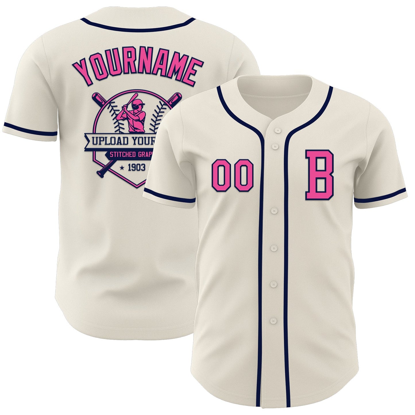 Custom Cream Pink-Navy Authentic Baseball Jersey - Sky-Custom