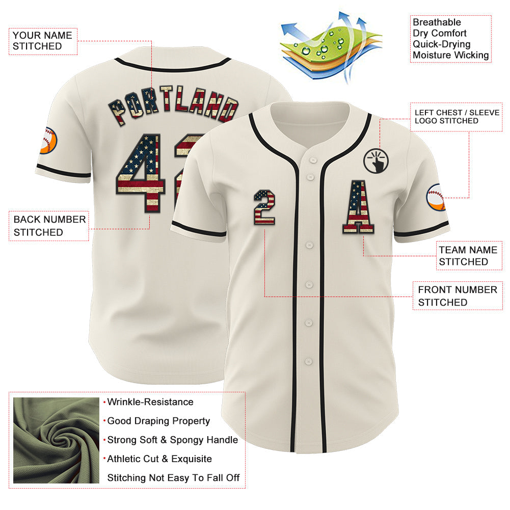 Custom Cream Vintage USA Flag-Black Authentic Baseball Jersey - Sky-Custom